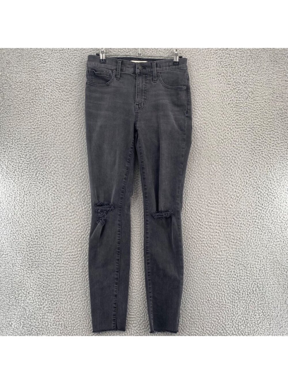 Madewell Jeans Womens 26 Gray 9" Mid Rise Skinny Ankle Distressed Frayed Pockets